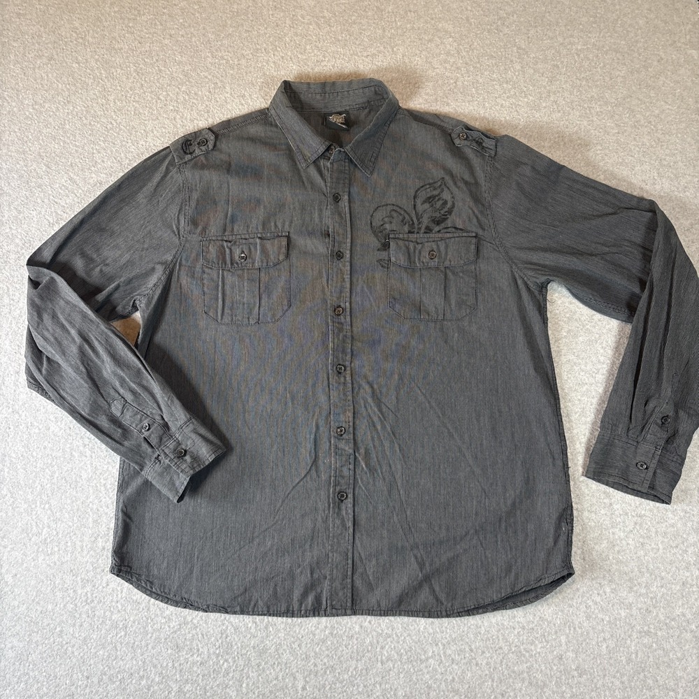 MMA Elite Men's Long Sleeve Button Up Sz 2XL Dark Gray 2 Pocket Embroidery